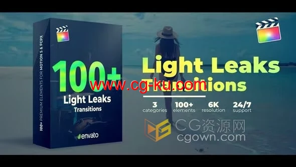 Light Leaks Transitions FCPX转场插件100种光效漏光过渡效果的图片1