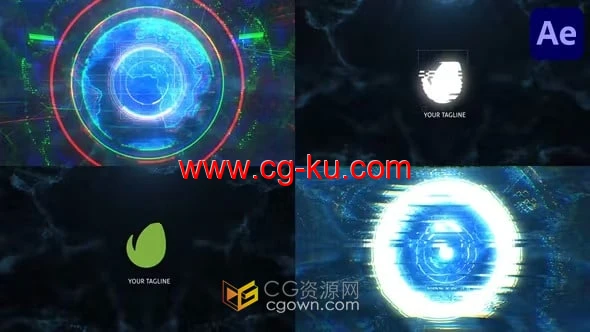 时尚故障干扰行星动画高科技标志Planet Glitch Logo-AE模板的图片1
