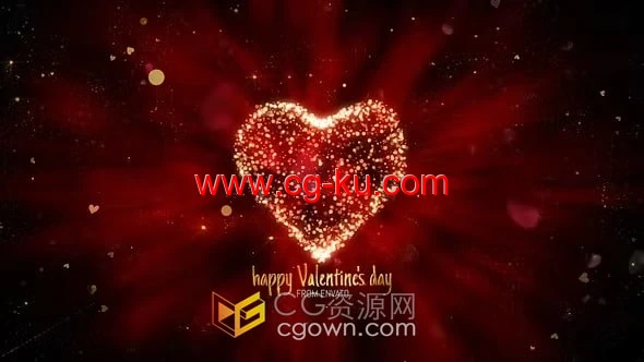 闪闪发光心形粒子飞溅情人节婚礼视频片头-AE模板的图片1