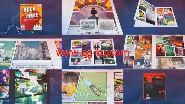 动漫漫画书箱翻页展示动画宣传介绍视频效果AE模板的图片1