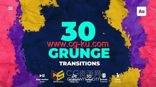 AE转场模板-定格动画风格30个Grunge过渡经典艺术哑光油漆效果的图片1