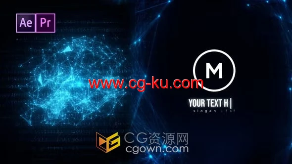 未来感光点粒子3D技术介绍AI科技标志动画-AE与PR模板的图片1