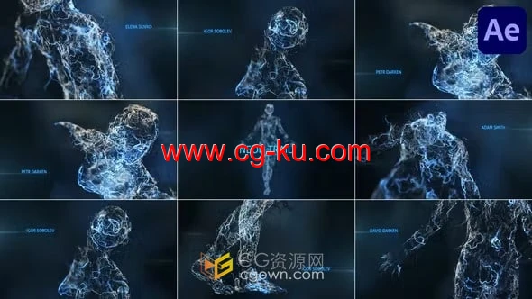 霓虹灯轨迹平滑旋转人体轮廓雕塑背景弹出式标题-AE模板的图片1
