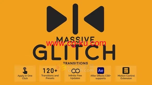 Massive Glitch Transitions AE脚本预设包120种故障毛刺特效视频转场的图片1