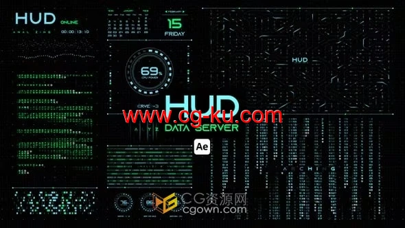 AE与PR模板-HUD数据服务器计算机高科技信息安全界面背景的图片1