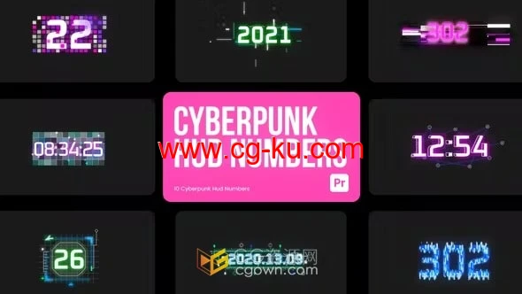 PR模板-赛博朋克发光HUD屏幕浮动元素和数字的图片1