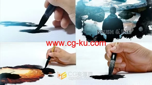 AE模板-毛笔沾墨纸上晕染水墨动画开场白艺术活动片头的图片1