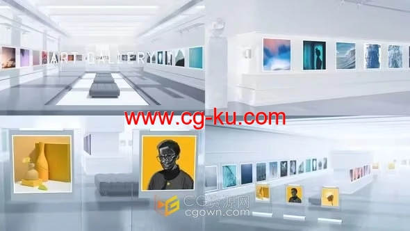 3D艺术简约美术馆场景摄影插图作品展示-AE相册模板的图片1