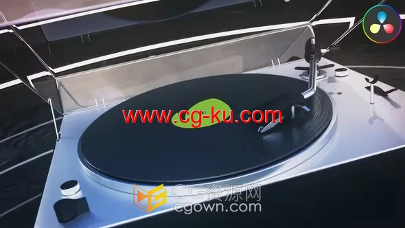 DR达芬奇模板-旋转的黑胶唱片场景品牌标志显示Vinyl Logo的图片1