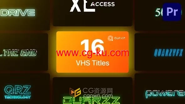 AE与PR文本模板-16个故障霓虹灯VHS 标题Vol.03的图片1