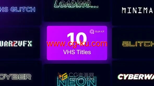 VHS Titles AE模板10组录像故障发光文字标题动画的图片1