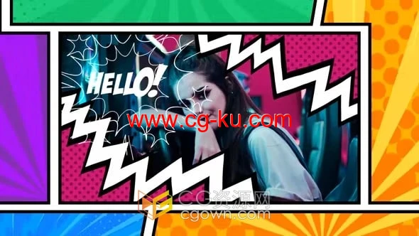 AE模板-多彩漫画主题简短介绍儿童旅游美食游戏视频片头的图片1