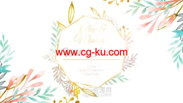 AE模板-清新简约婚礼请柬花卉动画电子邀请函的图片1
