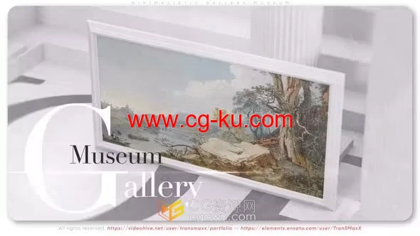 AE相册模板-复古轻盈的氛围简约3d场景艺术画廊博物馆的图片1