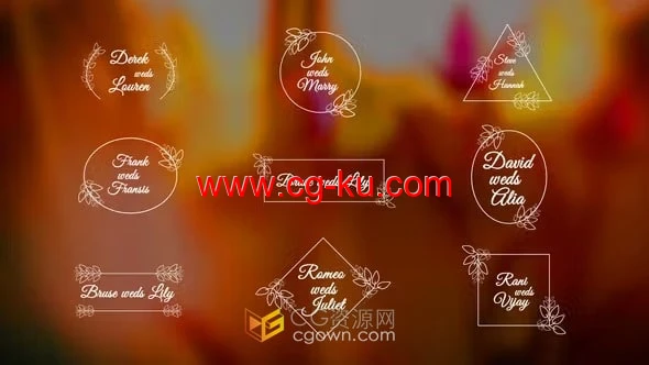 PR模板-简约线条花卉装饰元素复古样式婚礼标题邀请函卡片文本的图片1