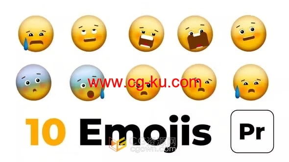 PR模板-哭脸翻白眼恐惧皱眉悲伤等表情符号动画的图片1