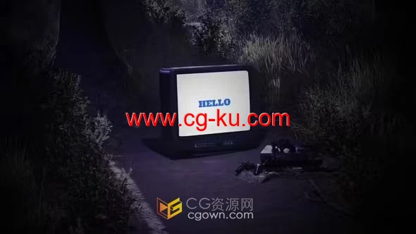 AE模板-夜晚森林场景老电视游戏机标志揭晓的图片1