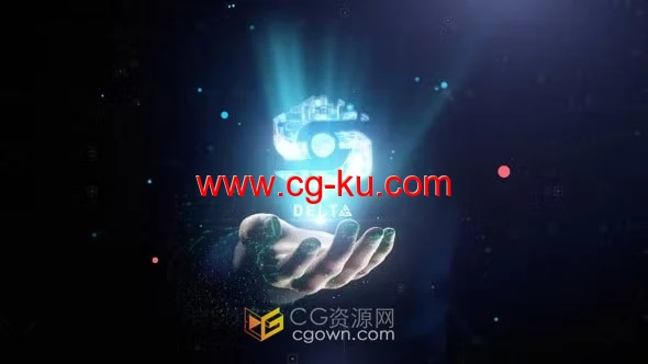 数字手全息图演示发光标志动画-AE模板的图片1
