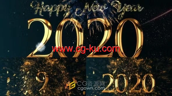 金色数字爆炸粒子新年倒计时片头-AE倒数模板的图片1